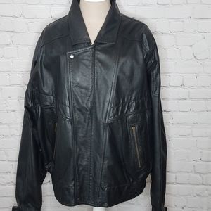 Byrnes & Baker Leather Jacket Bomber Classic Racer Motorcycle MotoCloak Size XL